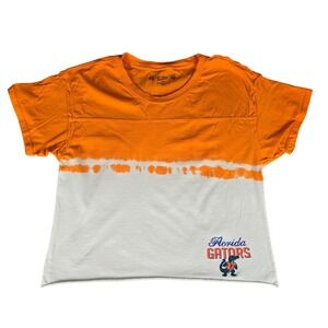 Florida Gators Victory‎ Crop Top Shirt Orange White Dip Dye Raw Hem Medium